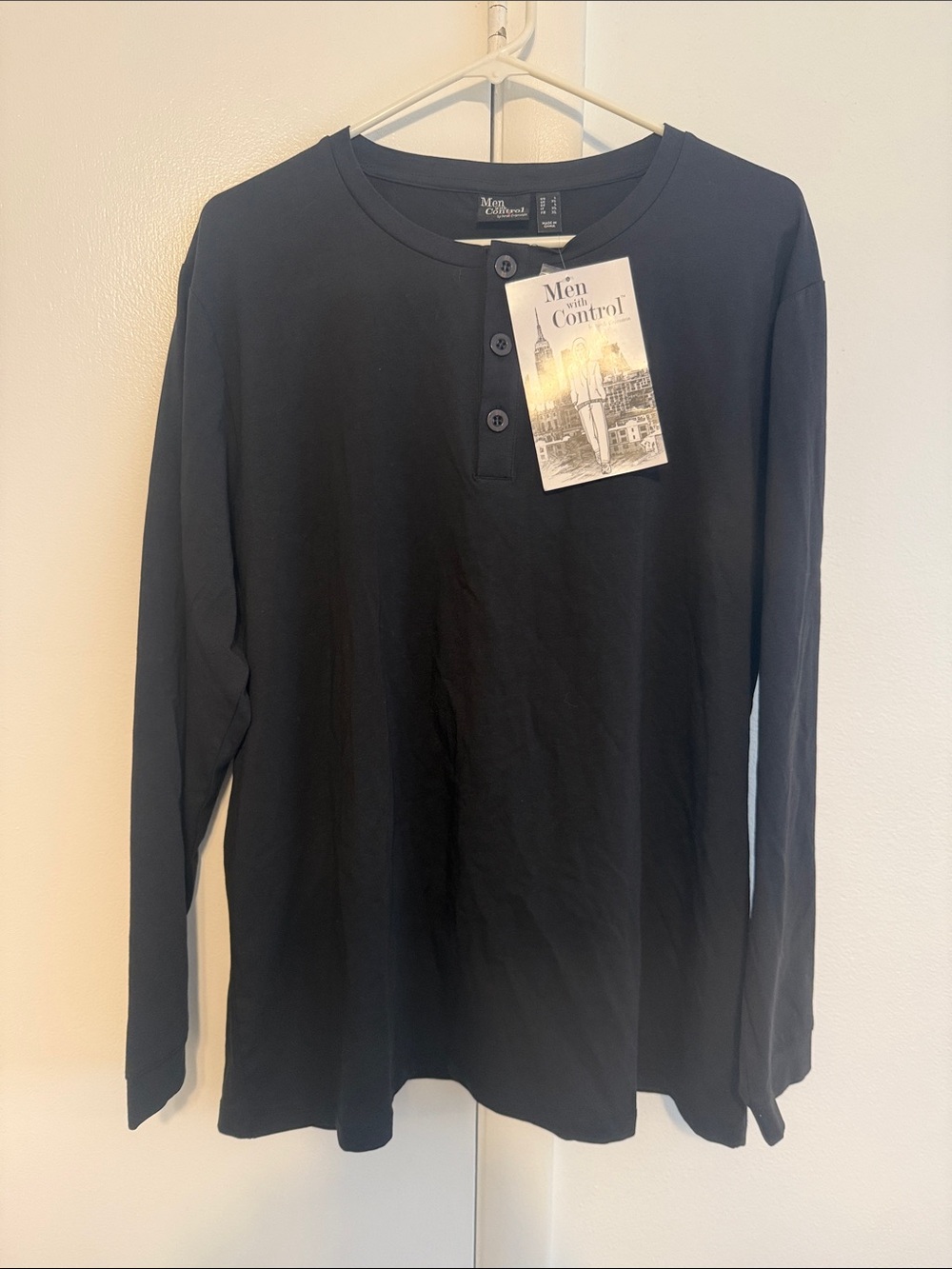 Men’s Shirt Men with Control Black Long Sleeve Henley Top